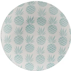 Gifi Assiette plate ronde en faïence motif ananas blanc et bleu| Vaisselle Et Accessoires De Table