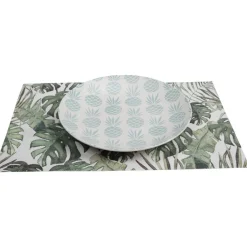 Gifi Assiette plate ronde en faïence motif ananas blanc et bleu| Vaisselle Et Accessoires De Table
