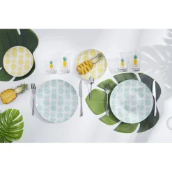 Gifi Assiette plate ronde en faïence motif ananas blanc et bleu| Vaisselle Et Accessoires De Table