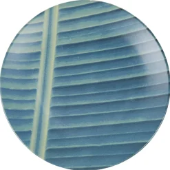 Gifi Assiette plate ronde en faïence imprimé feuille vert bleu| Vaisselle Et Accessoires De Table