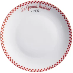 Gifi Assiette plate ronde Le grand bistrot contour damier rouge blanc| Vaisselle Et Accessoires De Table