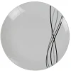 Gifi Assiette plate ronde Line blanche lignes gris noir| Vaisselle Et Accessoires De Table