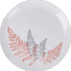 Gifi Assiette plate ronde Luminarc blanc motif feuille gris rose| Vaisselle Et Accessoires De Table