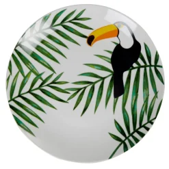 Gifi Assiette plate ronde motif feuillage toucan jungle tropical| Vaisselle Et Accessoires De Table