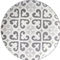 Gifi Assiette plate ronde motif carreau de ciment gris et blanc| Vaisselle Et Accessoires De Table