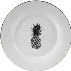 Gifi Assiette plate ronde porcelaine blanc style tropical ananas| Vaisselle Et Accessoires De Table