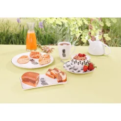 Gifi Assiette plate ronde porcelaine blanc style tropical ananas| Vaisselle Et Accessoires De Table