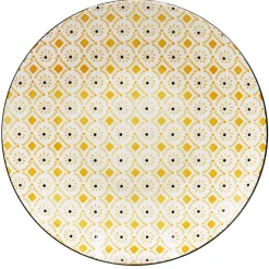 Gifi Assiette plate ronde Praia motif blanc jaune noir| Vaisselle Et Accessoires De Table