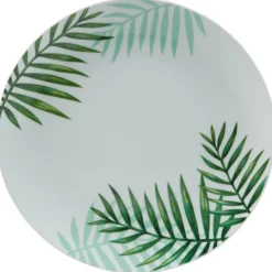 Gifi Assiette plate ronde style tropical blanche motif feuillage| Vaisselle Et Accessoires De Table