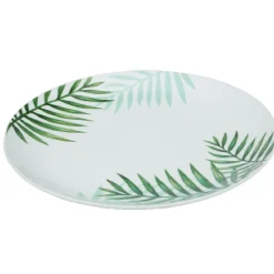 Gifi Assiette plate ronde style tropical blanche motif feuillage| Vaisselle Et Accessoires De Table