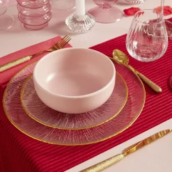 Gifi Assiette plate ronde verre transparent rebord doré Ø28cm| Vaisselle Et Accessoires De Table