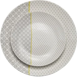 Gifi Assiette plate Zanzibar motif géométrique blanc et gris| Vaisselle Et Accessoires De Table