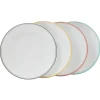 Gifi Assiette ronde plate porcelaine blanc avec bord coloré x4| Vaisselle Et Accessoires De Table