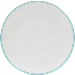 Gifi Assiette ronde plate porcelaine blanc avec bord coloré x4| Vaisselle Et Accessoires De Table