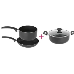 Cuisson<Gifi Batterie de cuisine tous feux dont induction x3 avec couvercle