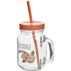 Gifi Bocal à anse avec paille décor orange| Vaisselle Et Accessoires De Table