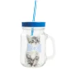 Gifi Bocal à paille avec anse et couvercle motif chat bleu et blanc| Vaisselle Et Accessoires De Table