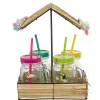 Vaisselle Et Accessoires De Table<Gifi Bocal à paille et couvercle style tropical avec support x4