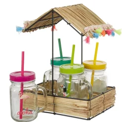 Vaisselle Et Accessoires De Table<Gifi Bocal à paille et couvercle style tropical avec support x4