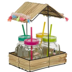 Vaisselle Et Accessoires De Table<Gifi Bocal à paille et couvercle style tropical avec support x4