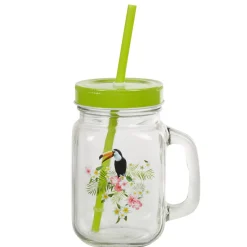 Vaisselle Et Accessoires De Table<Gifi Bocal à paille et couvercle style tropical avec support x4