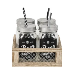 Gifi Bocal à paille x4 ardoise et support en bois| Vaisselle Et Accessoires De Table
