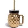 Gifi Bocal ananas doré avec paille et couvercle| Vaisselle Et Accessoires De Table