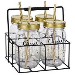 Gifi Bocal avec paille et support x4| Vaisselle Et Accessoires De Table