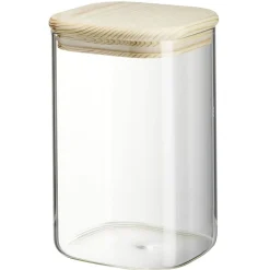 Conservation Alimentaire<Gifi Bocal carré transparent avec couvercle en bois 1L