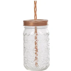Gifi Bocal motif Noël couvercle doré avec paille| Vaisselle Et Accessoires De Table