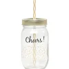 Gifi Bocal paille pois doré couvercle doré "Cheers"| Vaisselle Et Accessoires De Table
