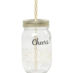 Gifi Bocal paille pois doré couvercle doré "Cheers"| Vaisselle Et Accessoires De Table