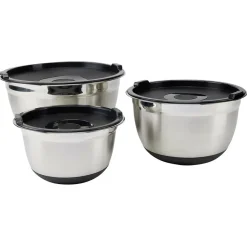 Gifi Bol à mixer inox avec couvercle et anse antidérapante silicone noir x3| Vaisselle Et Accessoires De Table
