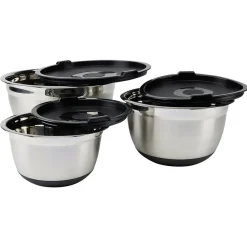 Gifi Bol à mixer inox avec couvercle et anse antidérapante silicone noir x3| Vaisselle Et Accessoires De Table