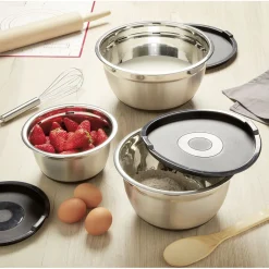 Gifi Bol à mixer inox avec couvercle et anse antidérapante silicone noir x3| Vaisselle Et Accessoires De Table