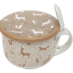 Gifi Bol à soupe avec couvercle et cuillère en porcelaine| Vaisselle Et Accessoires De Table