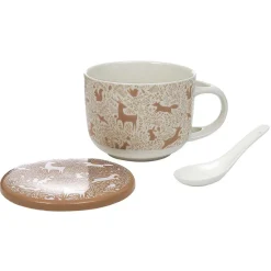 Gifi Bol à soupe avec couvercle et cuillère en porcelaine| Vaisselle Et Accessoires De Table