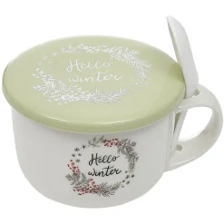 Gifi Bol à soupe avec couvercle et cuillère en porcelaine| Vaisselle Et Accessoires De Table