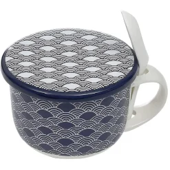 Gifi Bol à soupe avec couvercle et cuillère en porcelaine| Vaisselle Et Accessoires De Table