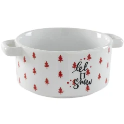 Gifi Bol à soupe blanc motif sapin rouge inscription Let it snow| Vaisselle Et Accessoires De Table