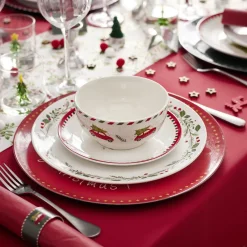 Vaisselle Et Accessoires De Table<Gifi Bol en porcelaine blanc bord vert avec motif feuillage houx Ø13xH6,5cm