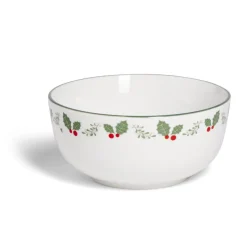 Vaisselle Et Accessoires De Table<Gifi Bol en porcelaine blanc bord vert avec motif feuillage houx Ø13xH6,5cm
