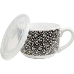 Gifi Bol jumbo blanc à motif ethnique jaune et noir couvercle transparent| Vaisselle Et Accessoires De Table