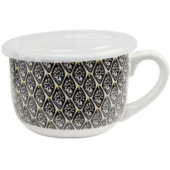 Gifi Bol jumbo blanc à motif ethnique jaune et noir couvercle transparent| Vaisselle Et Accessoires De Table