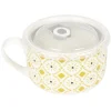 Gifi Bol jumbo soupe avec couvercle en porcelaine blanc motif jaune| Vaisselle Et Accessoires De Table
