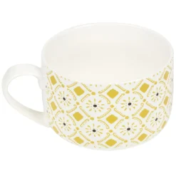 Gifi Bol jumbo soupe avec couvercle en porcelaine blanc motif jaune| Vaisselle Et Accessoires De Table