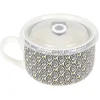 Gifi Bol jumbo soupe avec couvercle en porcelaine blanc motif noir| Vaisselle Et Accessoires De Table