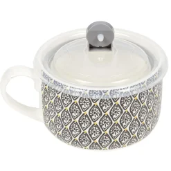 Gifi Bol jumbo soupe avec couvercle en porcelaine blanc motif noir| Vaisselle Et Accessoires De Table