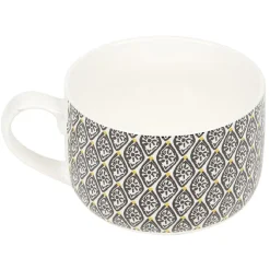 Gifi Bol jumbo soupe avec couvercle en porcelaine blanc motif noir| Vaisselle Et Accessoires De Table