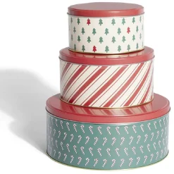 Conservation Alimentaire<Gifi Boîte à biscuits de Noël ronde en métal rouge et vert x3